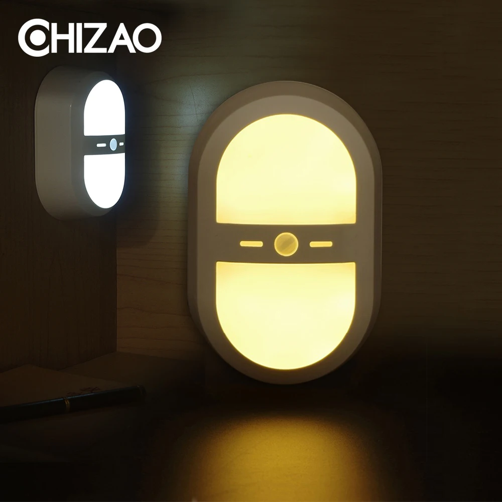 

[CHIZAO] Sensor night light Motion wireless sensor lamp 3pcs AA-Battery Warm/Pure(Cold) white light colors Home simple lighting