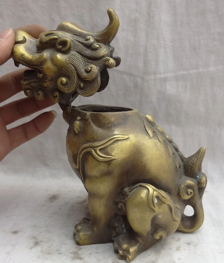 

Chinese Buddhism Bronze Unicorn Kylin Lion Head Statue Incense Burner Censer discount 30%