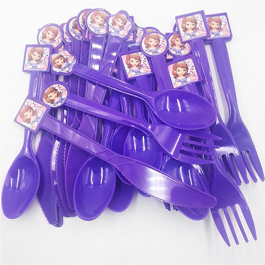 30pc/set Sofia Princess Knife Fork Spoon Birthday Party Supplies