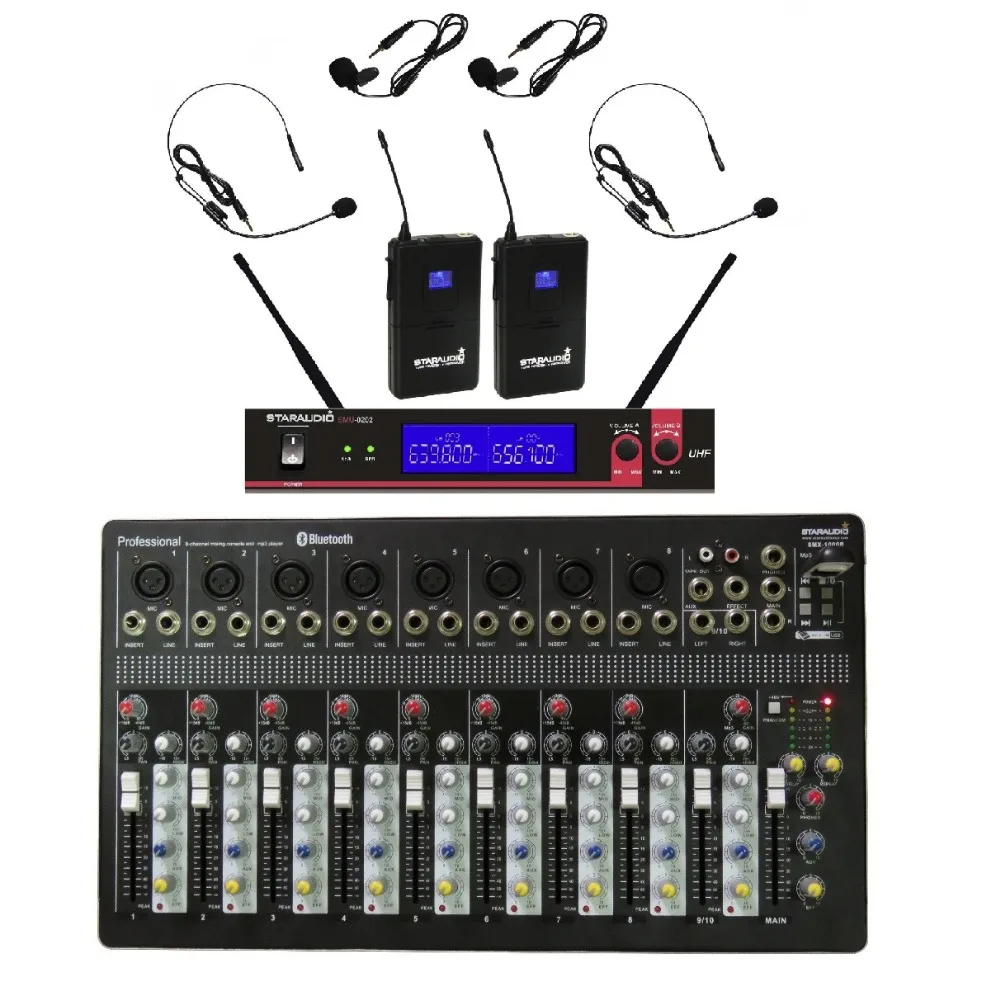 STARAUDIO Pro DJ Stage 10-канальный USB Bluetooth MP3 Миксер с 2CH гарнитура UHF микрофоны SMX-1000B |