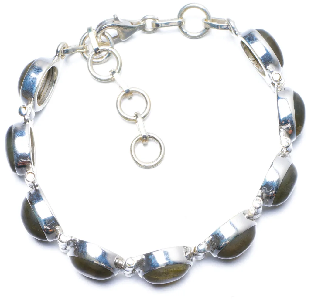 

Natural Blue Fire Labradorite Handmade Unique 925 Sterling Silver Bracelet 6 3/4-7 3/4" Y0077