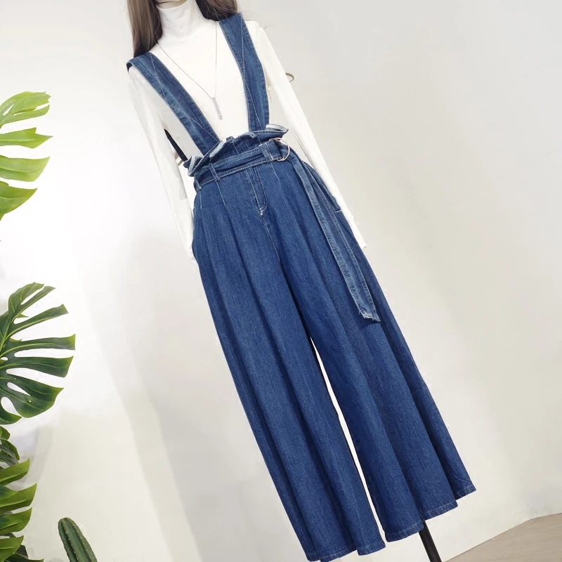 

2017 Autumn New Loose Long Jeans Women High Waist Solid Color Casual Women Overalls Wide Leg Pants Wild Fashion Cotton Jeans