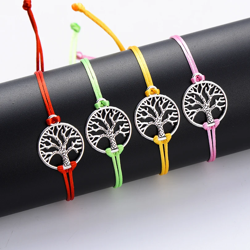 

2018 Newest Silver Color Life Tree Charm Bracelets for Women Men Kids Simple Red String Braided Bracelet Couple DIY Jewelry Gift