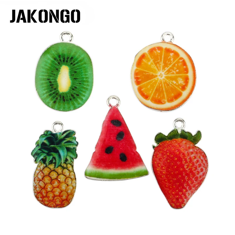 

JAKONGO Silver Plated Enamel Fruit Lemon Pineapple Charms Pendants for Jewelry Making Bracelet DIY Handmade Craft 21x28mm