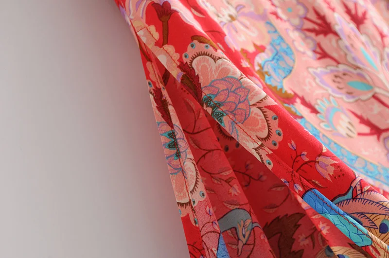 Винтажная шикарная хиппи Женская богемная красная павлина Цветочный Принт пляжная юбка с высокой талией А-силуэт вискоза юбка макси в стиле бохо Femme