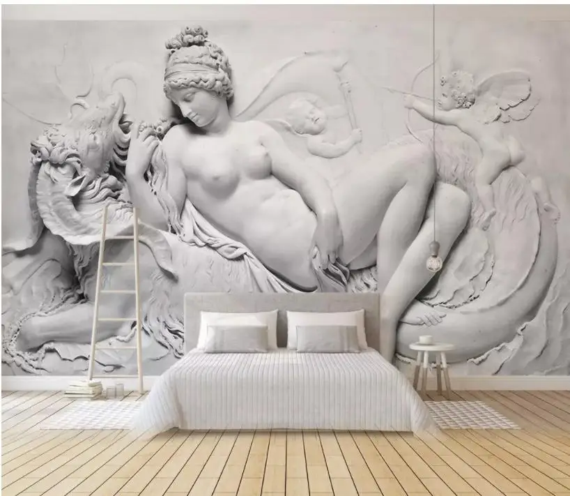 Custom Wall Mural Modern Art Painting Mural Wallpaper European 3D embossed black and white nude beauty angel background wall Custom Wall Mural Modern Art Painting Mural Wallpaper European 3D embossed black and white nude beauty angel background wall