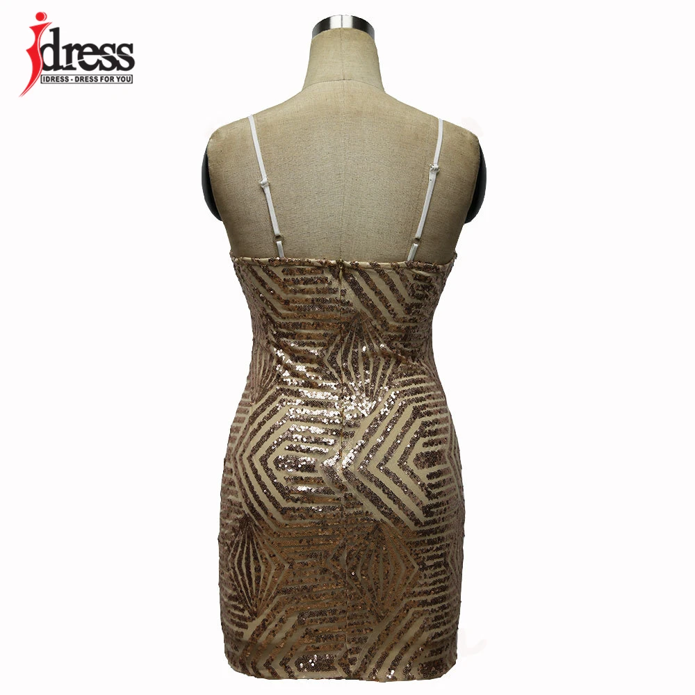 IDress 2018 New Style Summer Dress Women Sexy Club Dress Party Night Club Dress Vestido Robe Femme Party Black Gold Sequin Dress (5)