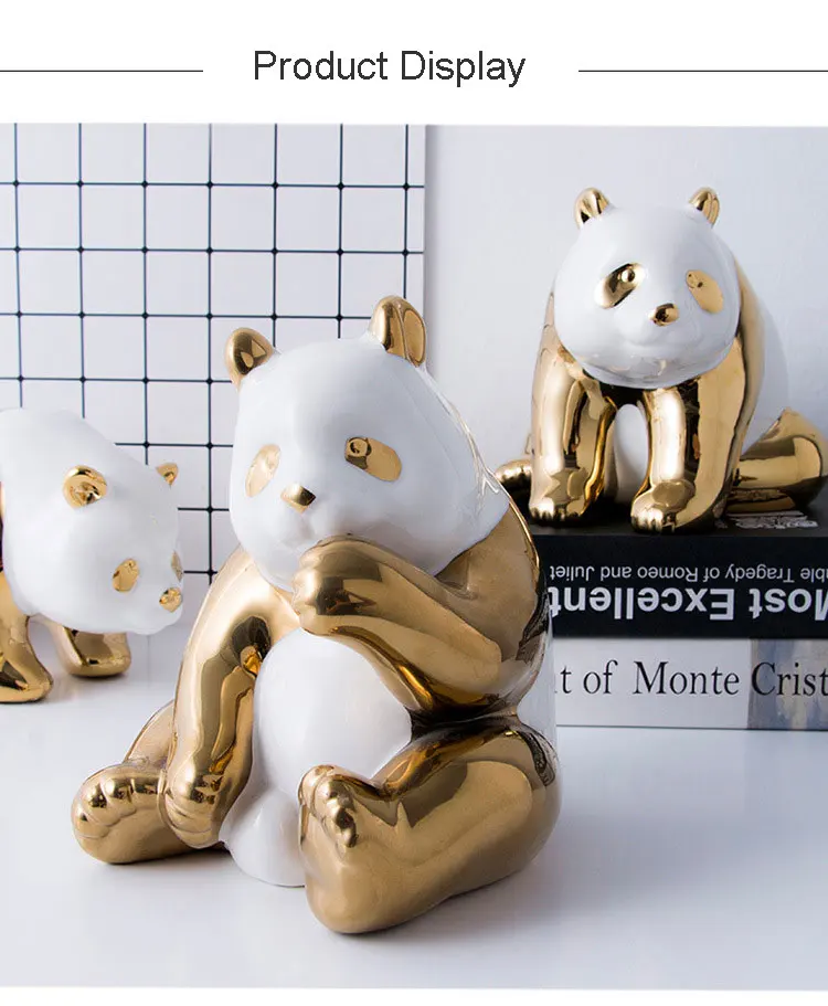 Коллекционная арт Керамика, цвета: золотой и белый комплект с пандой статуэтки, украшение украшения Офис Гостиная милые животные статуя приятные подарки