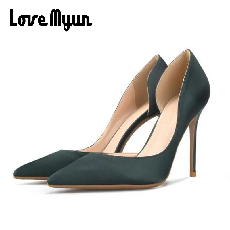 

Sexy Silk Pointed Toe Elegant Women OL party wedding Shallow pumps 6/8/10CM Thin High Heels Shoes Thin Satin Female Pumps OO-18