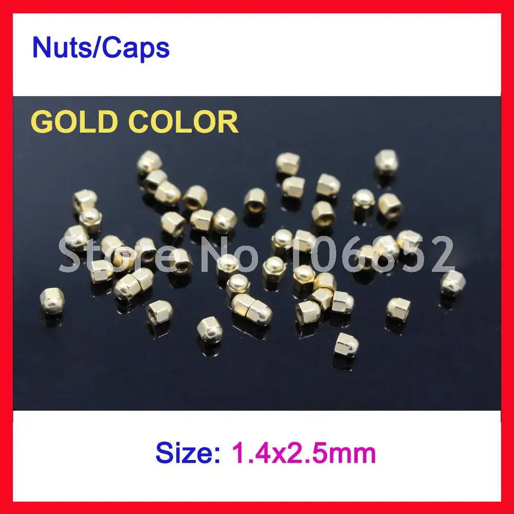 

200pcs Gold Color Size 1.4x2.5mm Metal Eyeglasses Glasses Screw Nuts Cap Optical Accessories Free Shipping