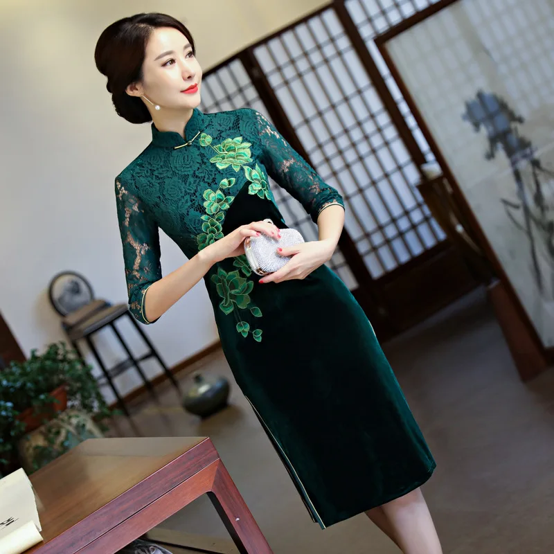 В традиционном китайском стиле стрейч cheongsam qipao половинчатыми китайское