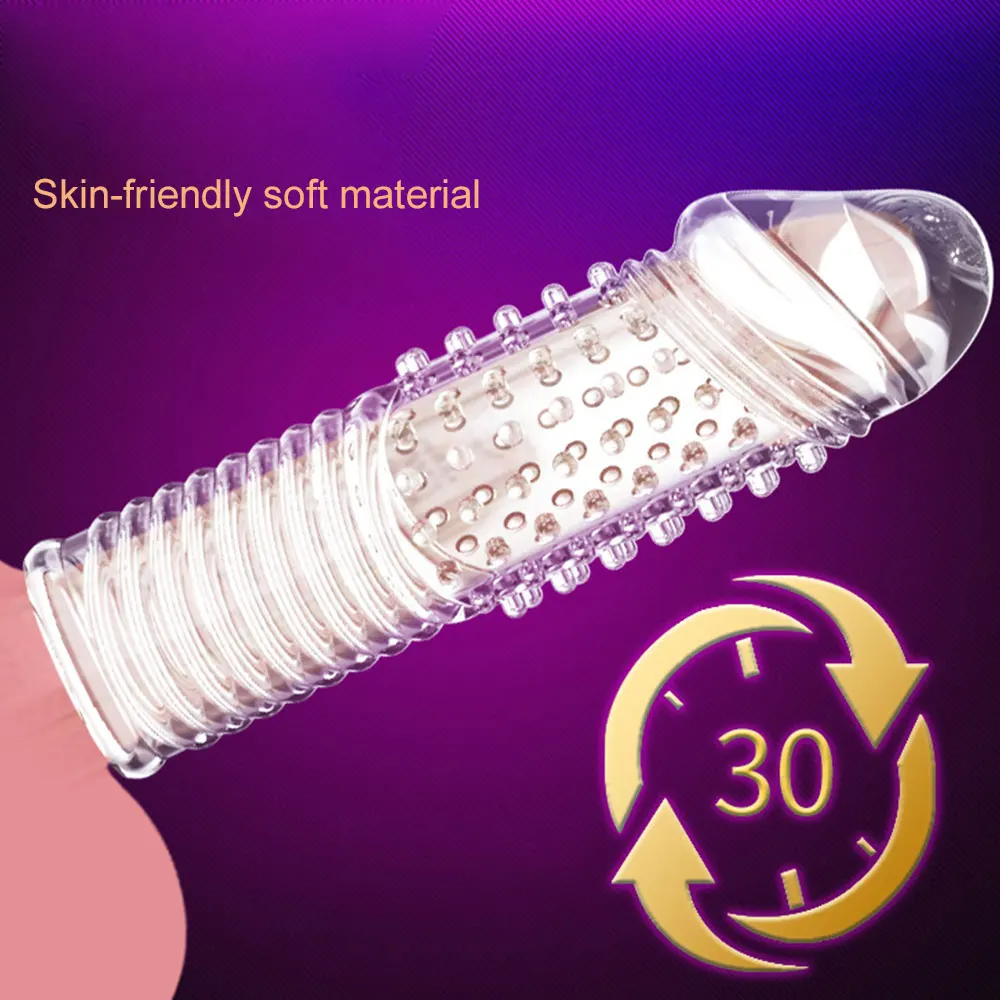 Silicone Condoms crystal Big Particle 3D Dotted Vibrating Enlargement Penis stimulate G-Spot Reusable Sleeve | Красота и здоровье