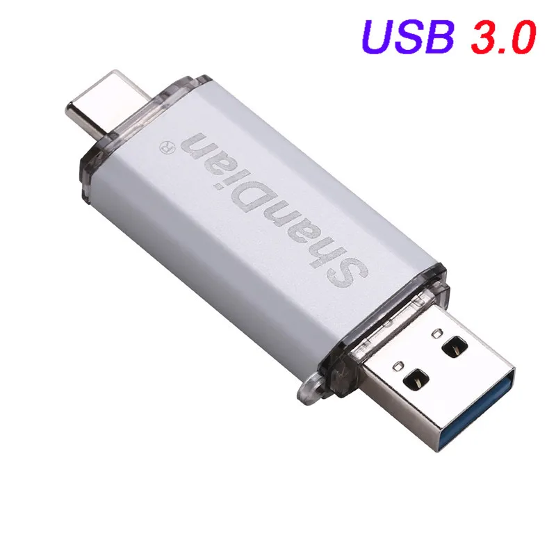 SHANDIAN USB 3,0 Акция type-C 3,1 OTG 32 Гб 64 Гб Внешняя карта памяти 16 Гб 64 Гб мобильный компьютер USB флеш-накопитель - Цвет: Silver