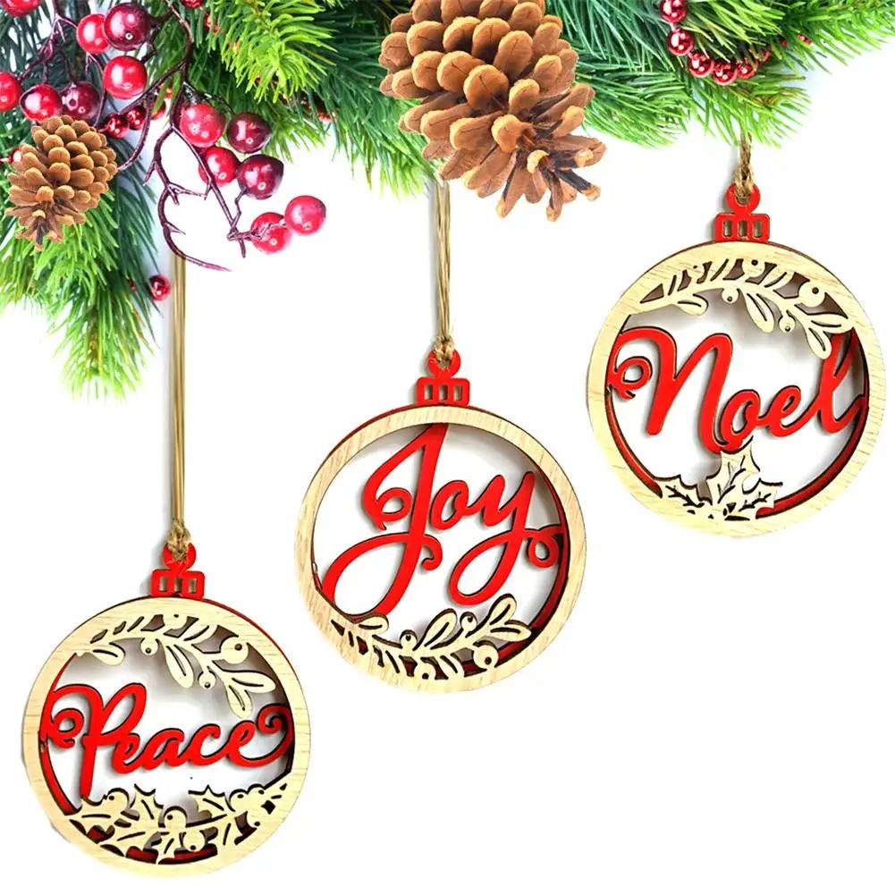

3pcs Wooden 3D Christmas Letter Small Pendants Christmas Ball Christmas Tree Hanging Decor Christmas Decoration