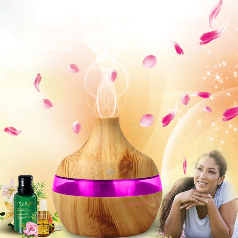 

aroma diffuser USB Humidifier 300ml Aromatherapy Essential Oil Diffuser Wood-grain Ultrasonic Aroma Mist Make With LED Light