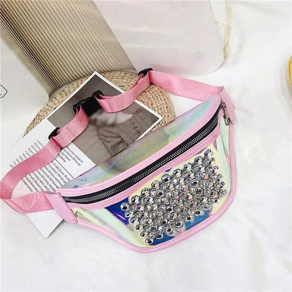 Стразы, женская сумка на пояс, женская сумка с лазером на грудь, женская сумка на пояс, новинка, сумка на плечо, Sra bolsas - Цвет: Pink