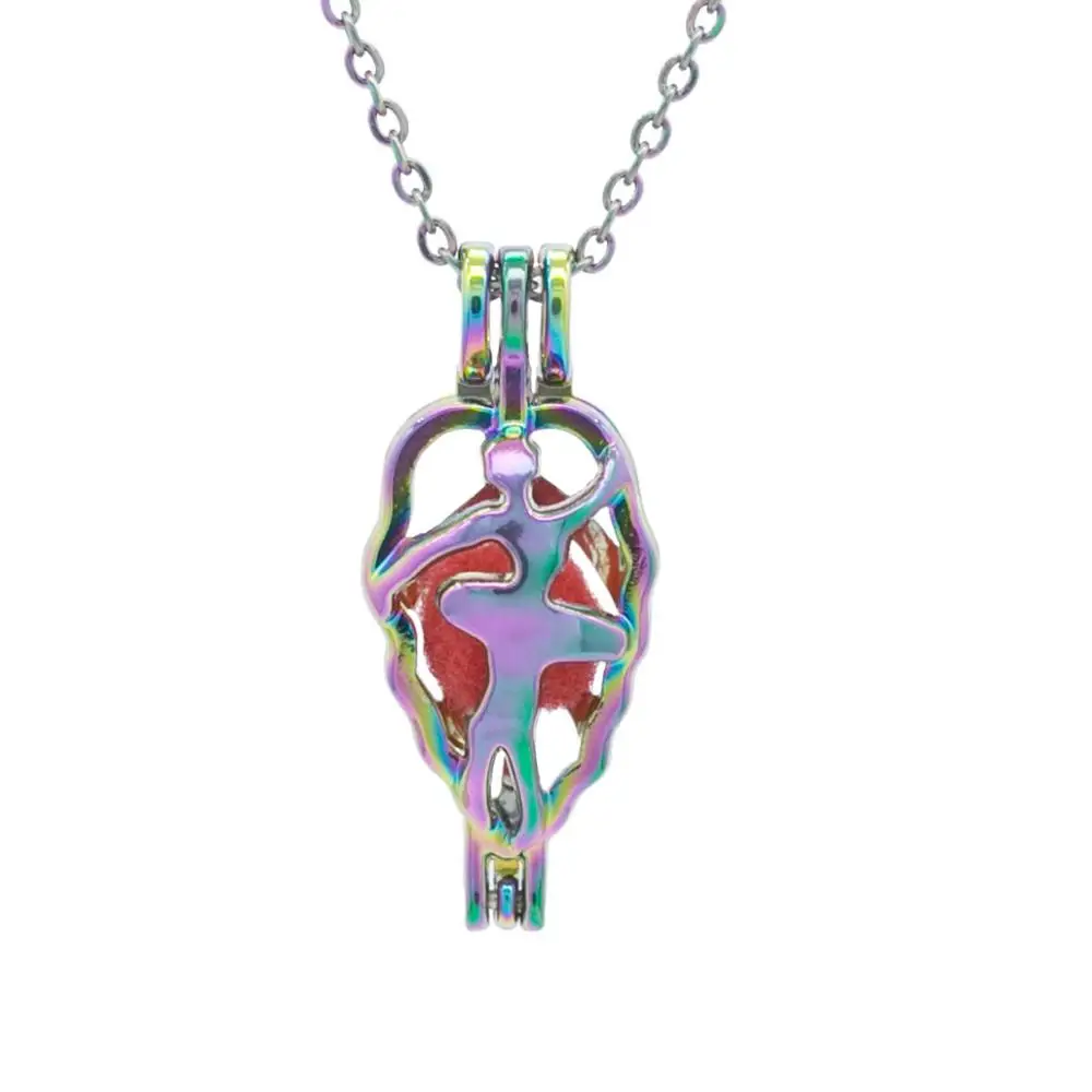

REYOW 1pcs Multicolor Ballerina Girl Pearl Bead Cage Locket Pendant Perfume Essential Oil Diffuser Craft Jewelry Making Necklace