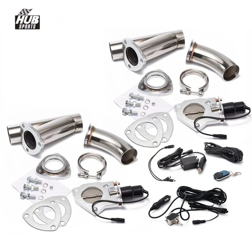2 Kits 2.5 Inch Electric Stainless Exhaust Cutout Catback Downpipe Cut Out Muffler Escape Remote Power /Manual Switch
