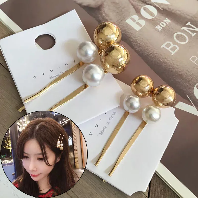 

1 pc korean style chic imitation pearls clip hair pins metal hairpins hairstylish barretten 2019 fashion women hair accessories