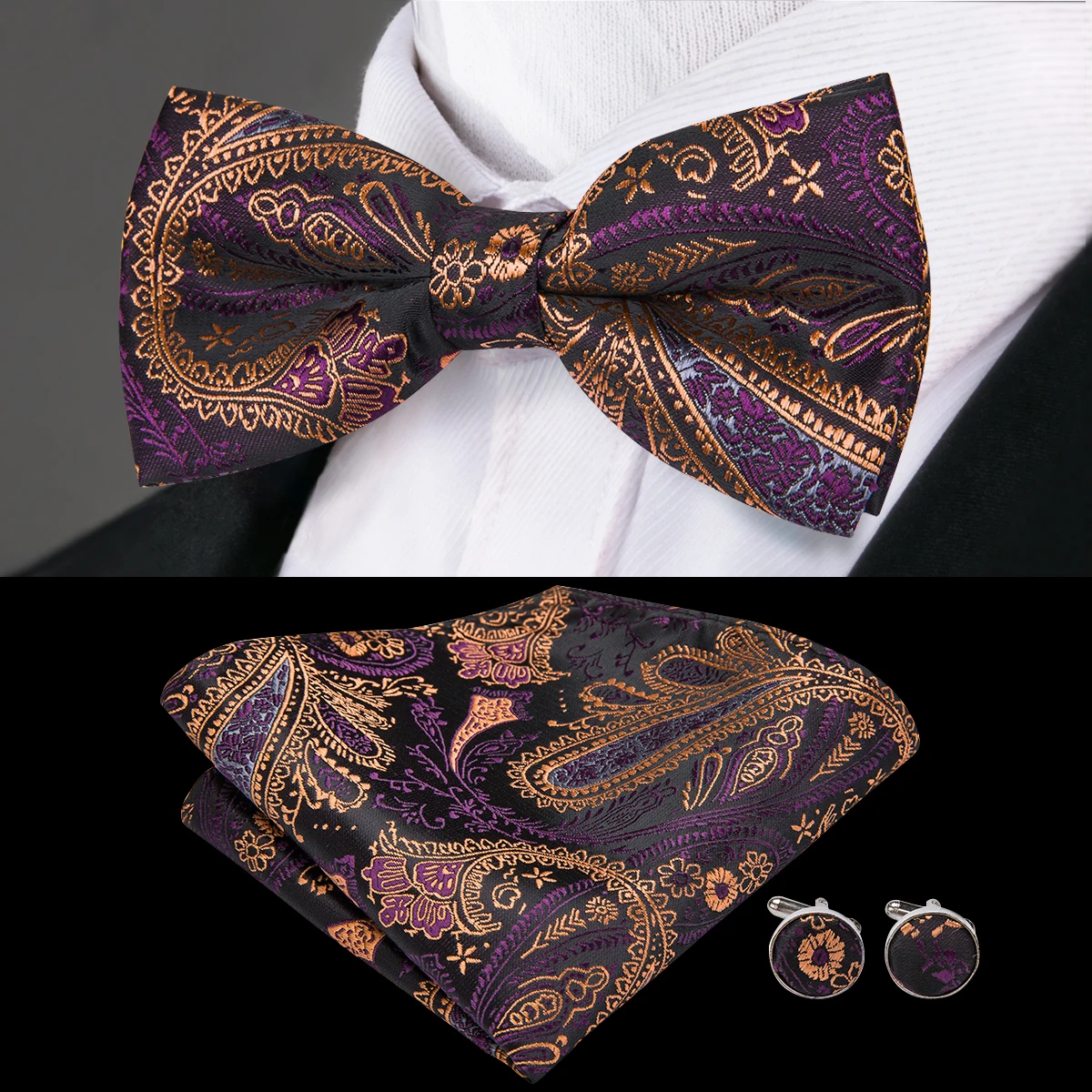 Hi Tie High Quality Silk Butterfly Ties for Men Brown Paisley Luxury