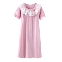 Хлопковые ночные рубашки принцессы для девочек; летняя ночная рубашка с короткими рукавами; трикотажные пижамы; детская шелковая одежда для сна; ночная рубашка для девочек