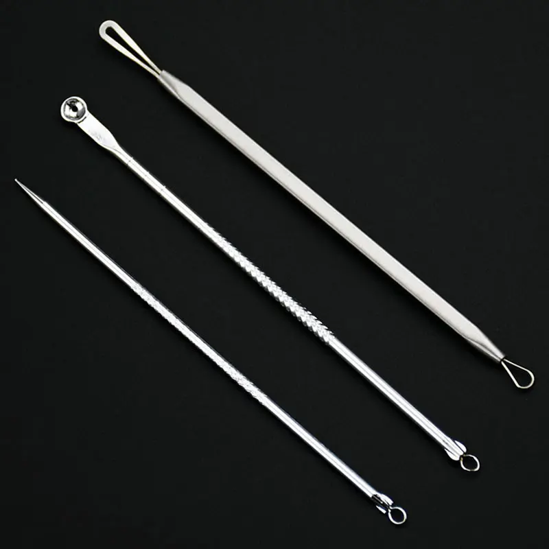 Professional Antibacterial 3pcs Black Head Pimples Acne Needle Tool Face Care Blackhead Comedone Acne Blemish Extractor Remover
