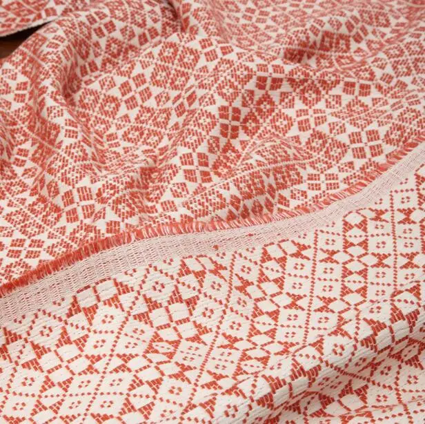 

Coral orange home jacquard cotton blended fabric dresses coat printing textiles hollandais sequin design college fabric A379