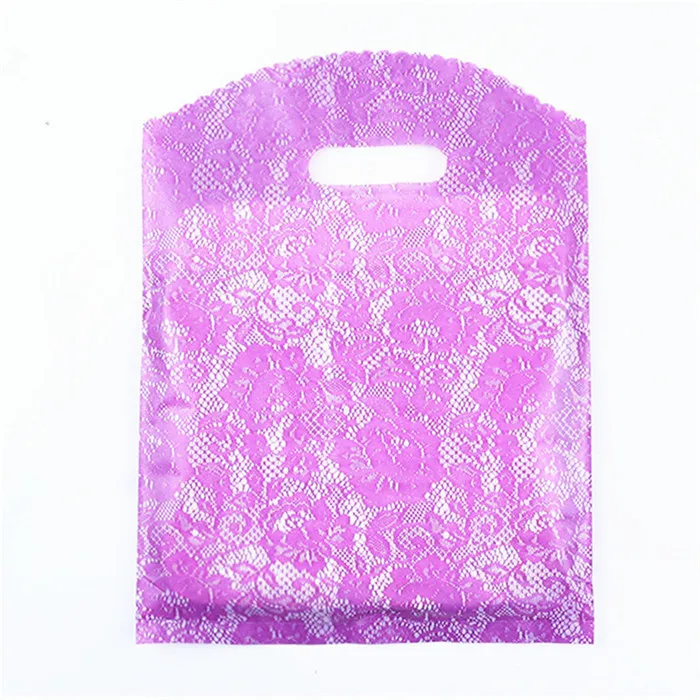 10 шт. 15x20 20x26 подарочные сумки с ручками, пластиковые сумки для хранения одежды, вечерние сумки для покупок, упаковка, свадебные украшения - Цвет: F13 Purple Lace
