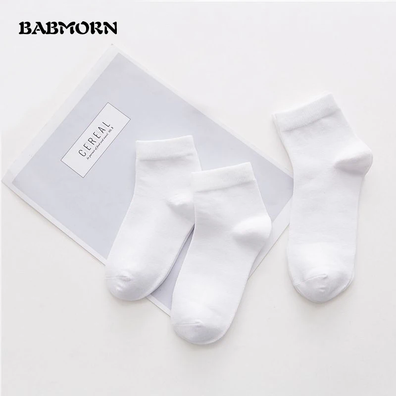 5Pairs/Lot Baby White Kids Socks Spring Style Solid Thin Soft Cotton