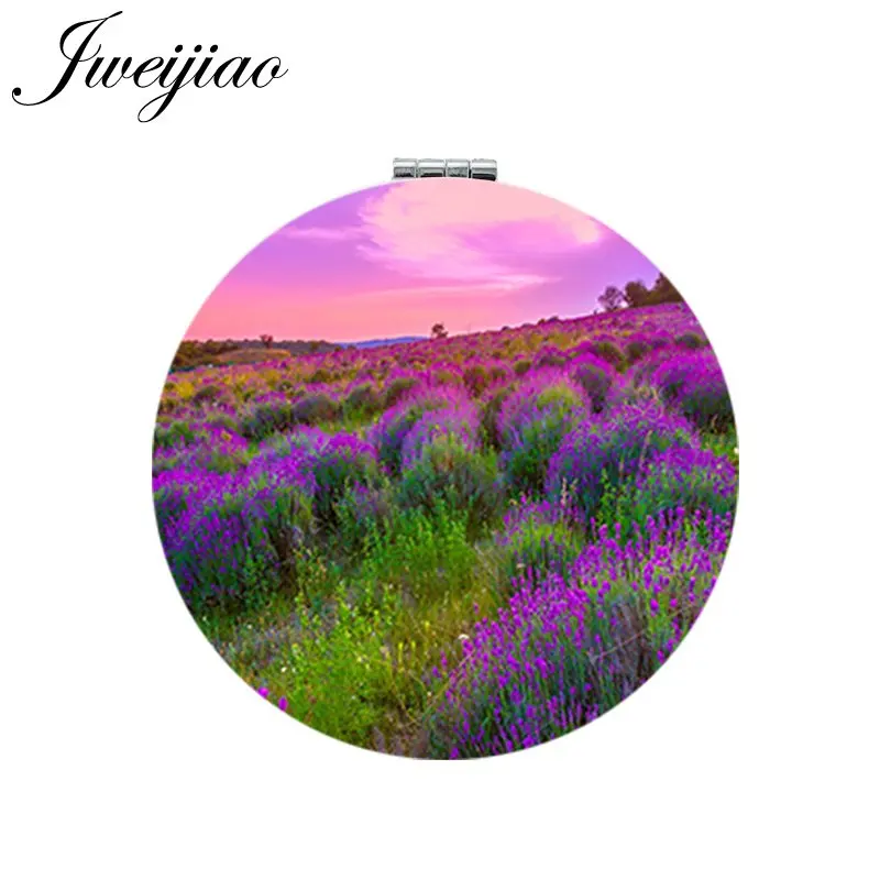 

JWEIJIAO Plant Lavender Flowers Makeup Mirrors Mini Round Folding Compact Pocket Mirror 1X/2X Magnifying Vanity espejo