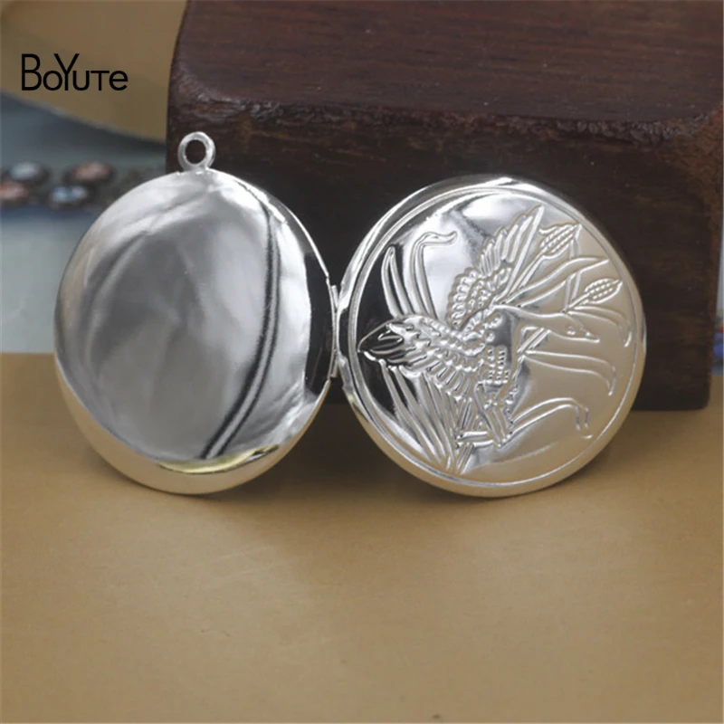 BoYuTe 10Pcs Round 326MM Metal Copper Swan Floating Locket Can Open Diy Memory Photo Locket Pendant (4)