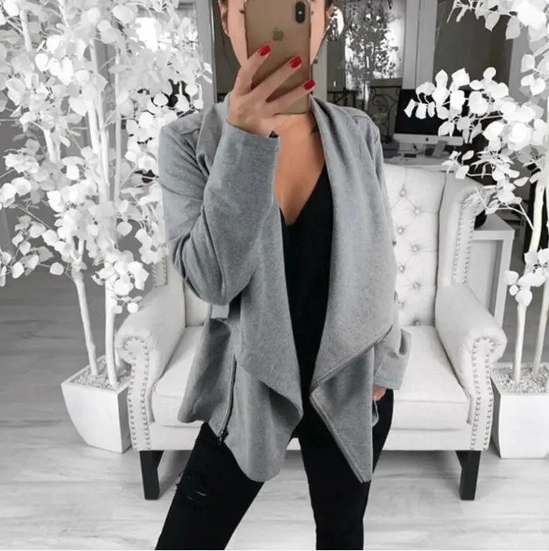 

Fashion short section zipper jacket women's 2019 new long-sleeved large lapel simple slim thin jacket jacket Female coat 3XL