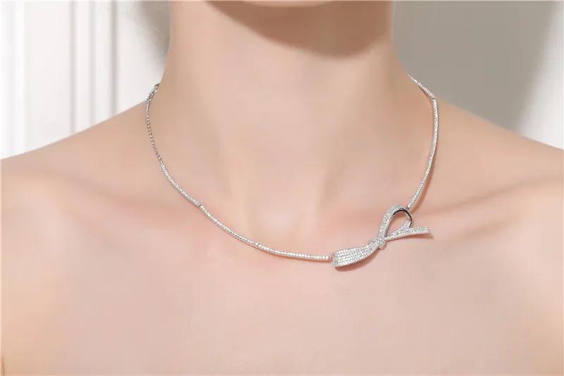 

ZOZIRI new design 925 sterling silver bowknot necklace Pendants for Women wedding necklace elegant Famous brand Jewelry