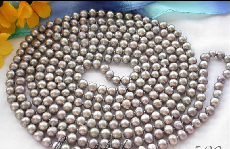 

FREE shipping>>>>z3282 Long 100" 9mm round gray freshwater pearl necklace