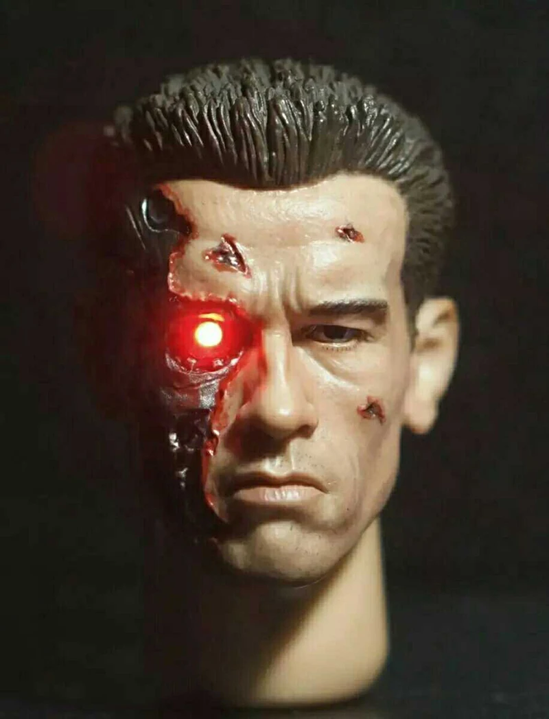 

1/6 Scale Male Head Sculpt Terminator 2 T800 Arnold Head with LED eyes Damage Version Model For 12" Action Figure Accessory
