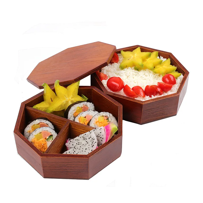Custom made Japanese wooden lunch box creative octagonal students