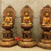 Xd 001652 4" старый Китай бронза медь Буддизм три Шакьямуни Будды Скульптура