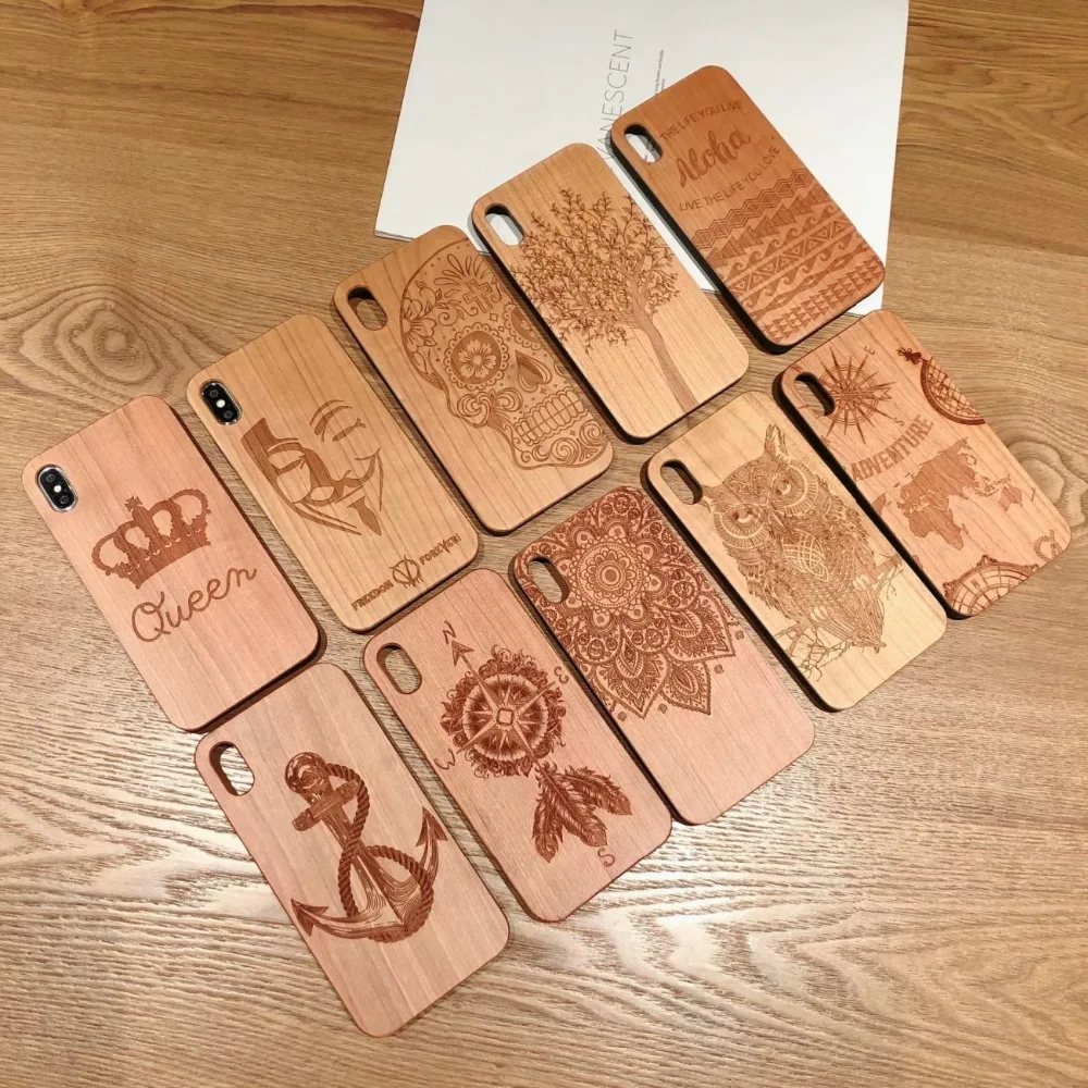 

Luxury Hard Wood phone Case For Apple iphone XS MAX XR X PC TPU Cover 6 6S 7 8 Plus Coque Carving Wooden Custom Made Capa Fundas