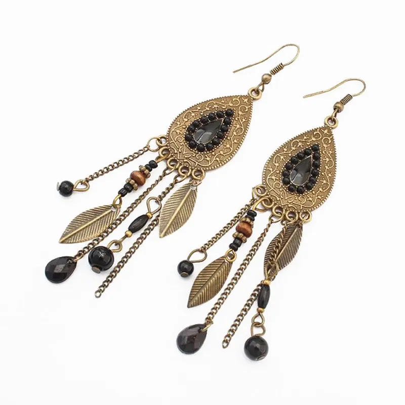 

indian jewelry Vintage Accessories Alloy Flower long Tassel drop Earrings For Women Pendientes Brincos Statement Earrings