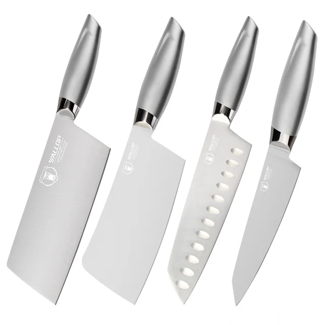 WALLOP Kitchen Knife Set 4pcs Chef Santoku Cleaver Chopper Paring
