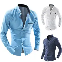 Для мужчин с длинным рукавом официальная рубашка модные Бизнес Работа Смарт горошек формальные Casua платье рубашка новая Для мужчин Костюмы