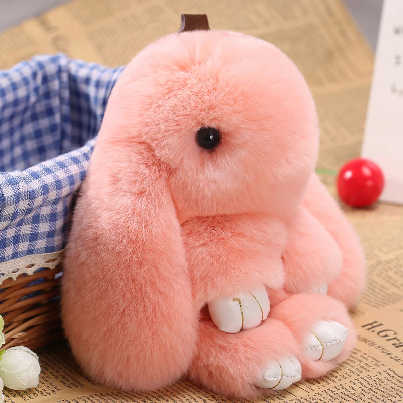 

2018 18CM Rex Fluffy Bunny Pendant Keychain Bag Women Toy Rabbit Keychain Fur Pom poms Key Chain Car Charm Jewelry Gift