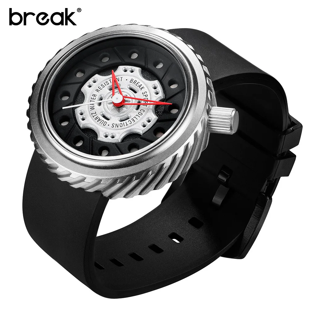 

BREAK Clock Male Luxury Brand Fashion Casual Watch Men Rubber Creative Military Sport Wrist Quartz Watch Gift Relogio Masculino