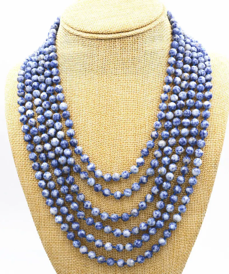 

FREE SHIPPING>> Fashion 6 row 6 mm natural lapis lazuli beads jewelry necklace 17-22 "A