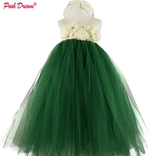 Шикарные вечерние свадебные платья в богемном стиле с зеленым цветком для девочек; повязка на голову с цветком; детская одежда с цветочным узором; вечерние платья