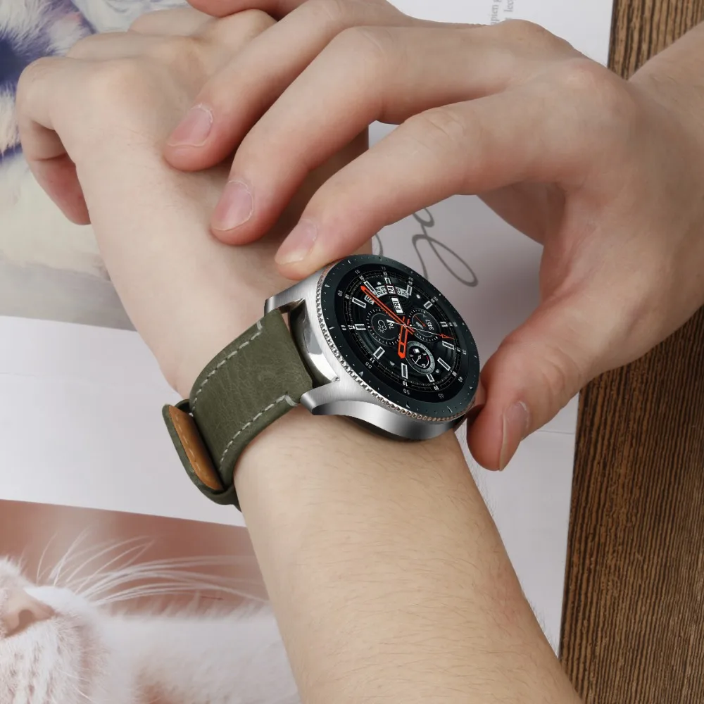Ремешок кожаный для Samsung Galaxy Watch 46 мм быстросъемный браслет 22 мм|Смарт-аксессуары|