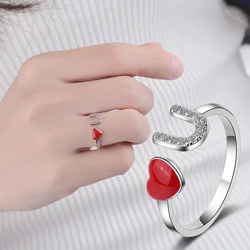 Ladies Girls 925 Sterling Silver Love Red Heart Open Ring Gift Valentine’s Day