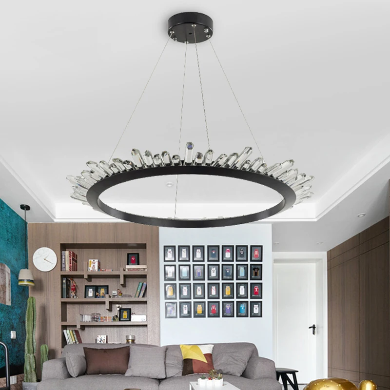 Современный светодиодный светильник-Хрустальная люстра для гостиной, столовой, черный/золотой блеск, Cristal Lampadari светодиодный светильник