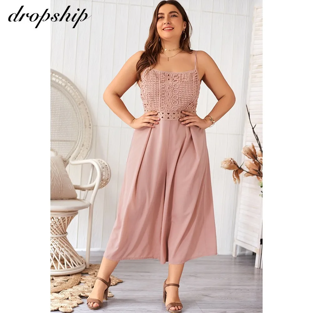 Dropship Jumpsuit Womens Overalls Rompers Sexy Neon Plus Size Summer Jumpsuits 2019 Fashion Nova Woman Pink Lace Spaghetti Strap