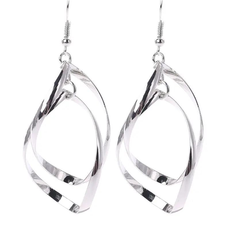 

Twist Wave Design Drop Dangle Earrings Sparkling Ear Stud Double Linear Loops